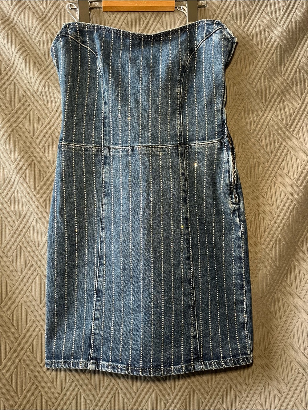 Guess Strapless Pinstripe Denim Dress - Blue
